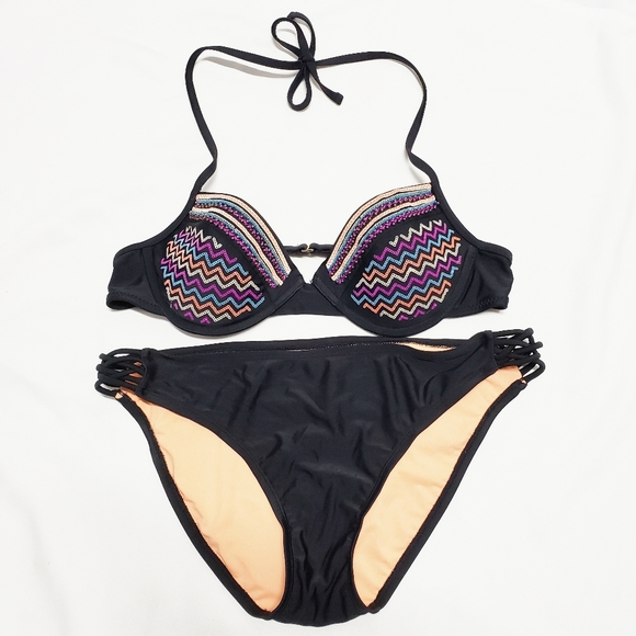 Xhilaration Other - Black Bikini Multicolor Beaded Top Size XL